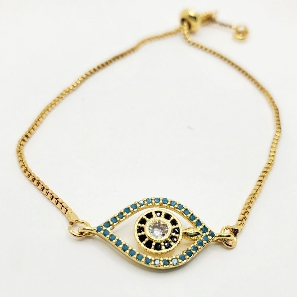 Hand Crafted Evil Eye Adjustable Slider Bracelet - Picture 2 of 14